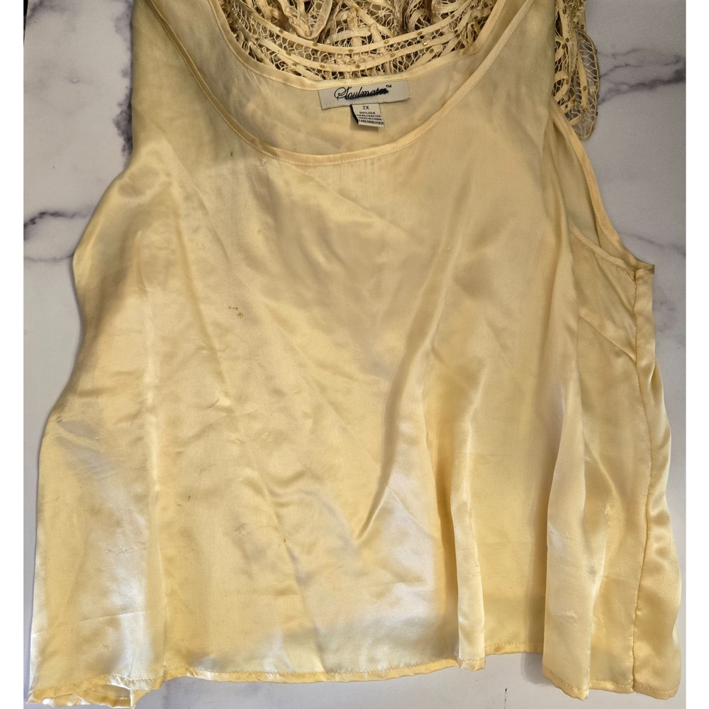 Vintage 80s Top Womens 2X Ivory 100% Silk Crochet Lace‎ Scallop Gold Beaded Glam - Picture 6 of 10